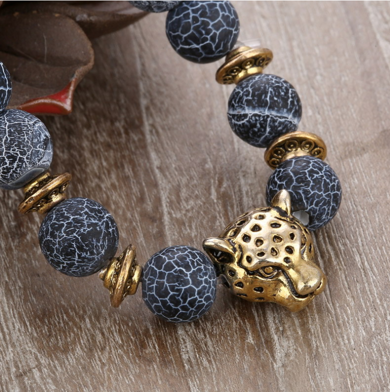標籤 Agate Alloy Leopard head beaded bracelet
