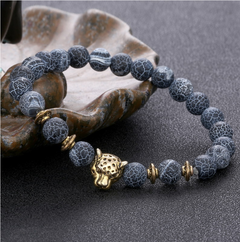 標籤 Agate Alloy Leopard head beaded bracelet