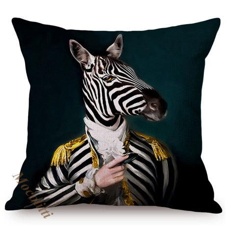 Nordic Art Posters Style Decorative Cushion Cover Zebra Giraffe Elephant Horse Fashion Animal Wearing Hat Sofa Throw Pillow Case