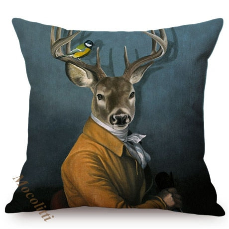 Nordic Art Posters Style Decorative Cushion Cover Zebra Giraffe Elephant Horse Fashion Animal Wearing Hat Sofa Throw Pillow Case