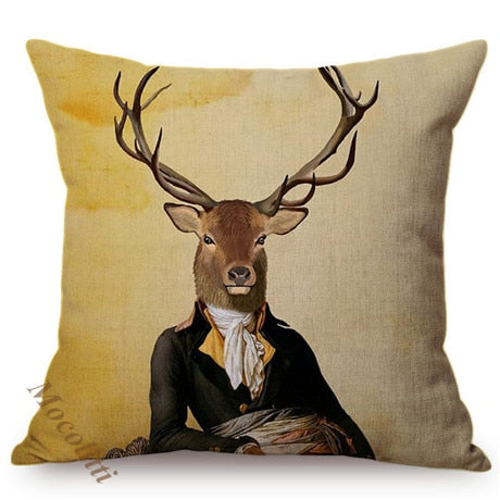 Nordic Art Posters Style Decorative Cushion Cover Zebra Giraffe Elephant Horse Fashion Animal Wearing Hat Sofa Throw Pillow Case