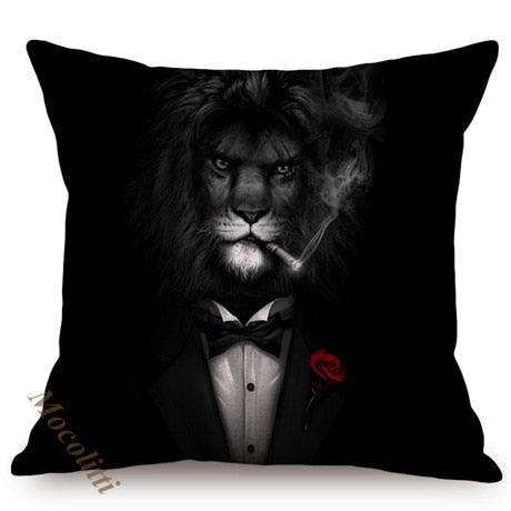 Nordic Art Posters Style Decorative Cushion Cover Zebra Giraffe Elephant Horse Fashion Animal Wearing Hat Sofa Throw Pillow Case