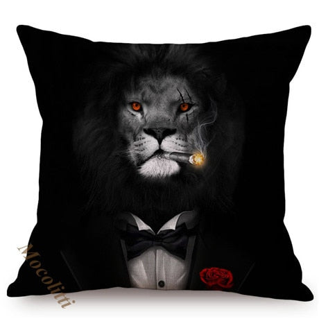 Nordic Art Posters Style Decorative Cushion Cover Zebra Giraffe Elephant Horse Fashion Animal Wearing Hat Sofa Throw Pillow Case