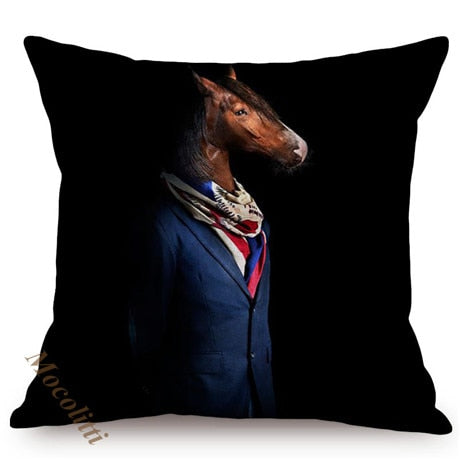 Nordic Art Posters Style Decorative Cushion Cover Zebra Giraffe Elephant Horse Fashion Animal Wearing Hat Sofa Throw Pillow Case