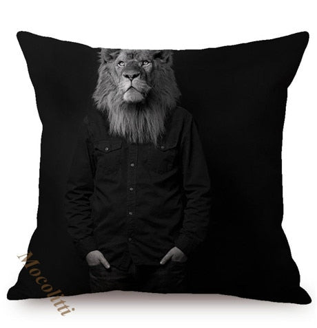 Nordic Art Posters Style Decorative Cushion Cover Zebra Giraffe Elephant Horse Fashion Animal Wearing Hat Sofa Throw Pillow Case