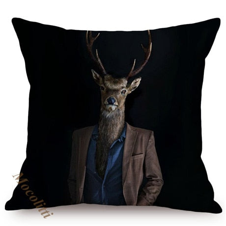 Nordic Art Posters Style Decorative Cushion Cover Zebra Giraffe Elephant Horse Fashion Animal Wearing Hat Sofa Throw Pillow Case