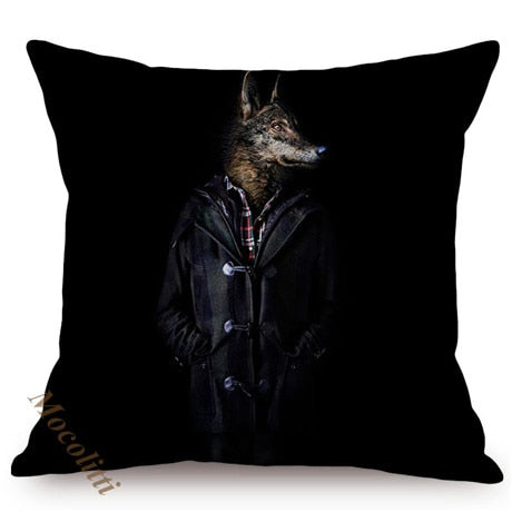 Nordic Art Posters Style Decorative Cushion Cover Zebra Giraffe Elephant Horse Fashion Animal Wearing Hat Sofa Throw Pillow Case