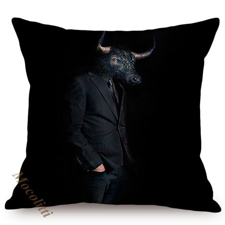 Nordic Art Posters Style Decorative Cushion Cover Zebra Giraffe Elephant Horse Fashion Animal Wearing Hat Sofa Throw Pillow Case