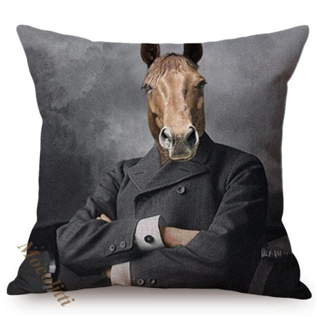 Nordic Art Posters Style Decorative Cushion Cover Zebra Giraffe Elephant Horse Fashion Animal Wearing Hat Sofa Throw Pillow Case