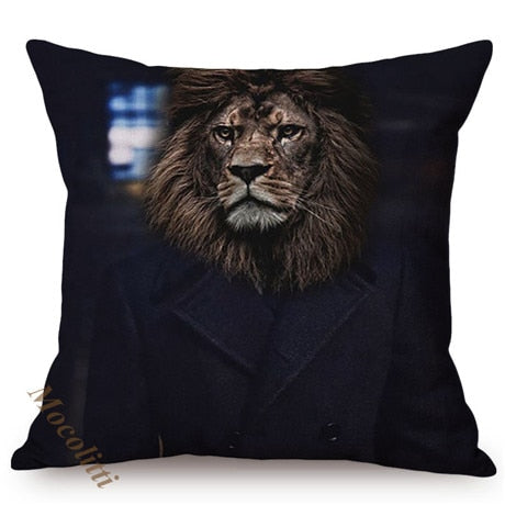 Nordic Art Posters Style Decorative Cushion Cover Zebra Giraffe Elephant Horse Fashion Animal Wearing Hat Sofa Throw Pillow Case