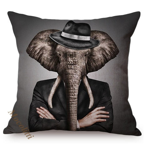 Nordic Art Posters Style Decorative Cushion Cover Zebra Giraffe Elephant Horse Fashion Animal Wearing Hat Sofa Throw Pillow Case