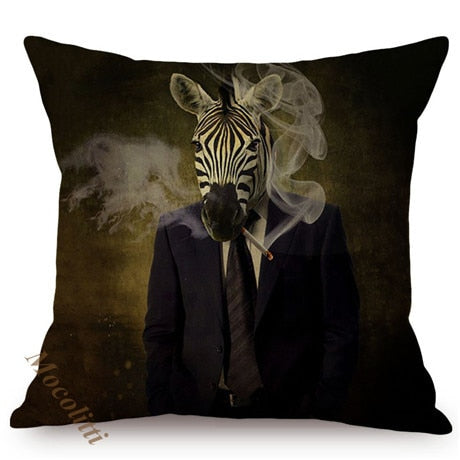 Nordic Art Posters Style Decorative Cushion Cover Zebra Giraffe Elephant Horse Fashion Animal Wearing Hat Sofa Throw Pillow Case