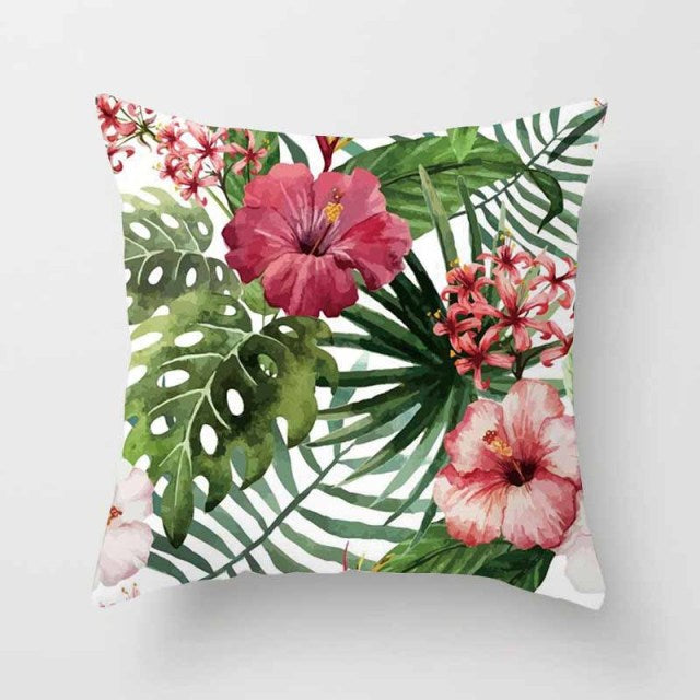 Tropical Plants Cushion Cover Polyester Green Leaves Decorative Pillowcase Tropical Plant Throw Pillow Case Home Cushion Cover