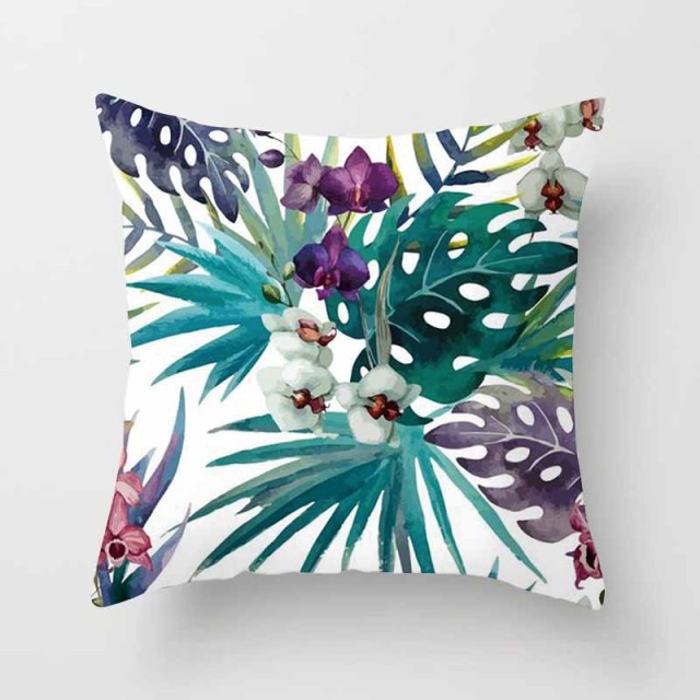 Tropical Plants Cushion Cover Polyester Green Leaves Decorative Pillowcase Tropical Plant Throw Pillow Case Home Cushion Cover