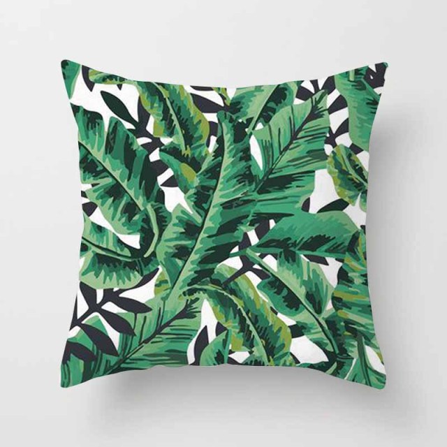 Tropical Plants Cushion Cover Polyester Green Leaves Decorative Pillowcase Tropical Plant Throw Pillow Case Home Cushion Cover
