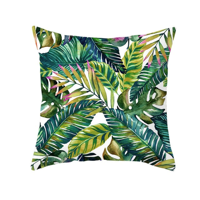 Tropical Plants Cushion Cover Polyester Green Leaves Decorative Pillowcase Tropical Plant Throw Pillow Case Home Cushion Cover