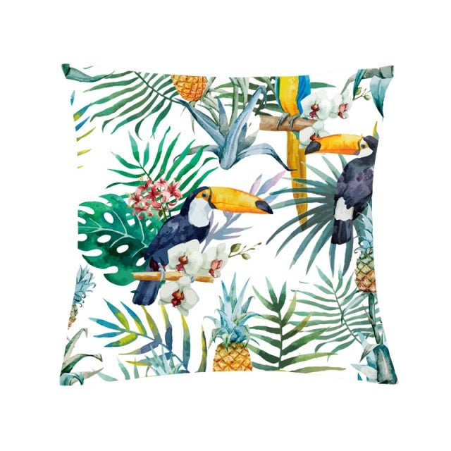 Tropical Plants Cushion Cover Polyester Green Leaves Decorative Pillowcase Tropical Plant Throw Pillow Case Home Cushion Cover