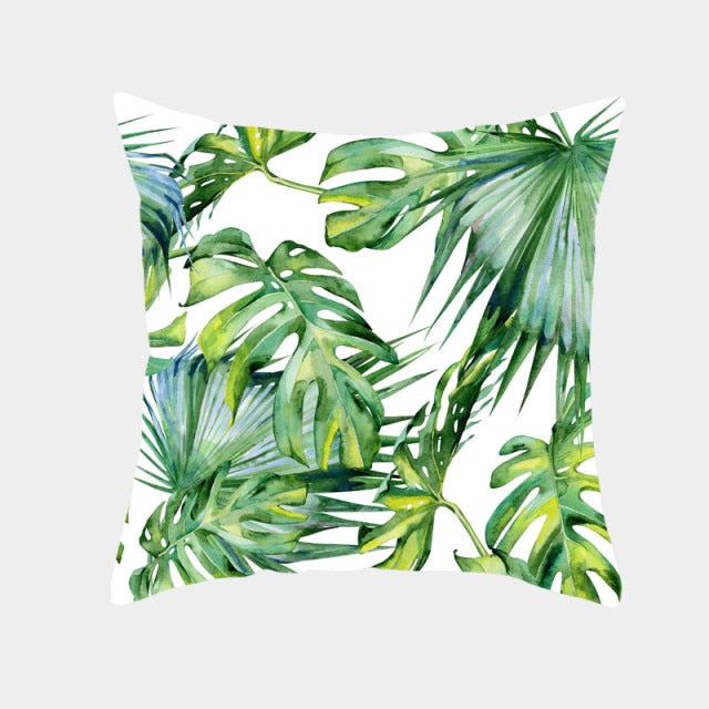 Tropical Plants Cushion Cover Polyester Green Leaves Decorative Pillowcase Tropical Plant Throw Pillow Case Home Cushion Cover