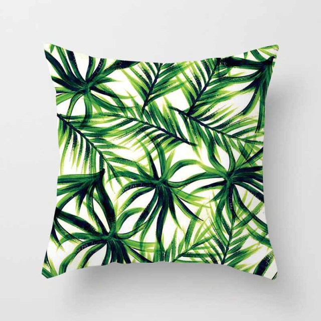 Tropical Plants Cushion Cover Polyester Green Leaves Decorative Pillowcase Tropical Plant Throw Pillow Case Home Cushion Cover