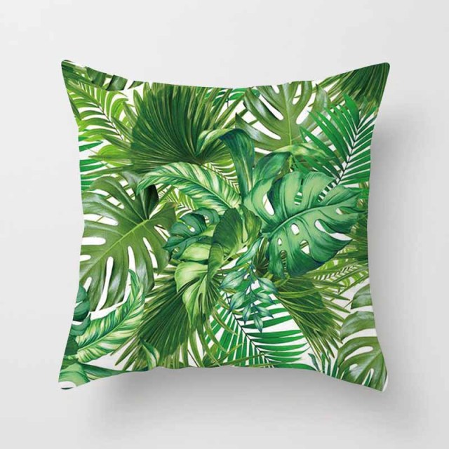 Tropical Plants Cushion Cover Polyester Green Leaves Decorative Pillowcase Tropical Plant Throw Pillow Case Home Cushion Cover