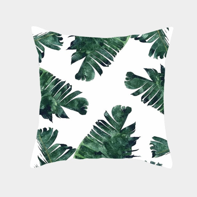 Tropical Plants Cushion Cover Polyester Green Leaves Decorative Pillowcase Tropical Plant Throw Pillow Case Home Cushion Cover
