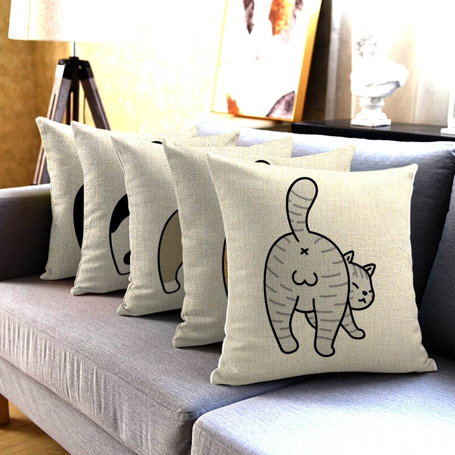 Naughty Cat Play Book Pillowcase Linen Square Cushion Cover Home Textile Decoration Warm