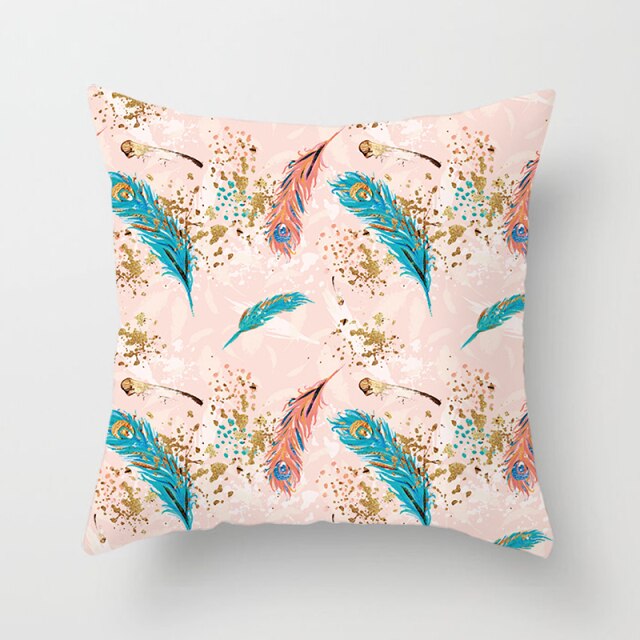 Feather Printing Pink Throw Pillow Cases Sofa Cushion Cover Bed Pillowcase Decoration Fashion Pillowcase Home Decor 45*45cm
