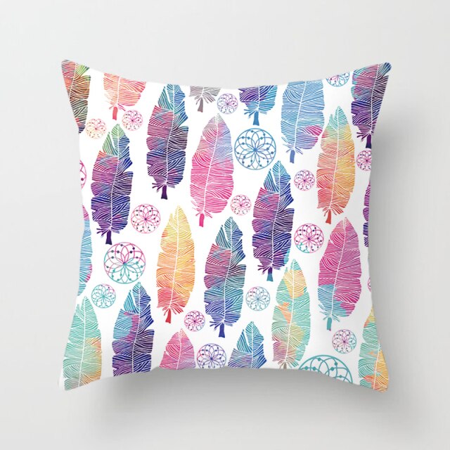 Feather Printing Pink Throw Pillow Cases Sofa Cushion Cover Bed Pillowcase Decoration Fashion Pillowcase Home Decor 45*45cm