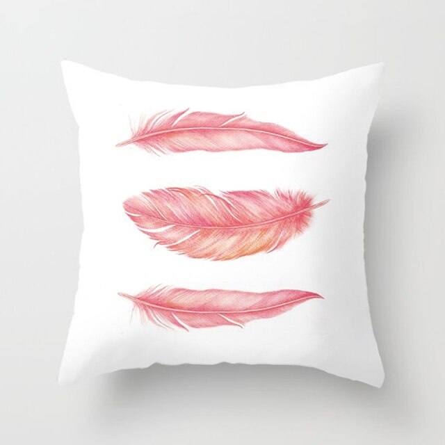 Feather Printing Pink Throw Pillow Cases Sofa Cushion Cover Bed Pillowcase Decoration Fashion Pillowcase Home Decor 45*45cm