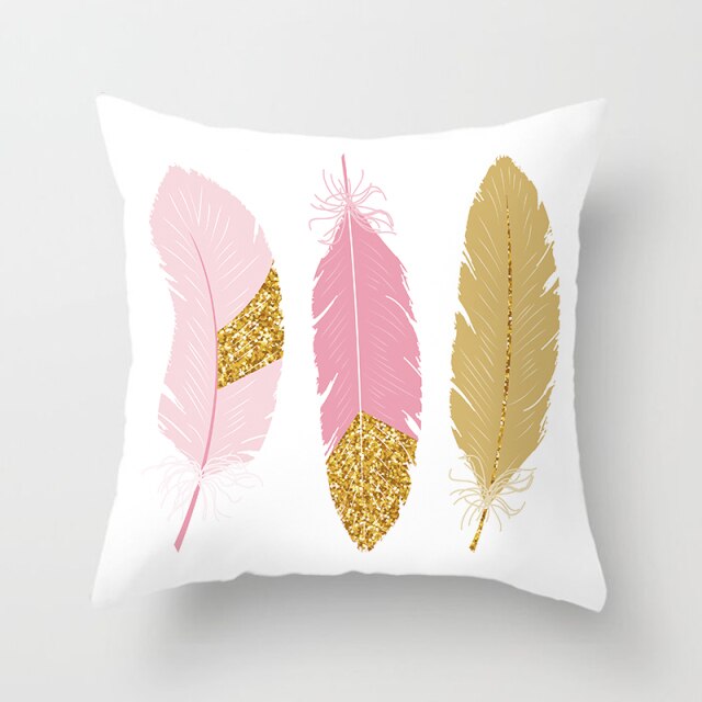 Feather Printing Pink Throw Pillow Cases Sofa Cushion Cover Bed Pillowcase Decoration Fashion Pillowcase Home Decor 45*45cm