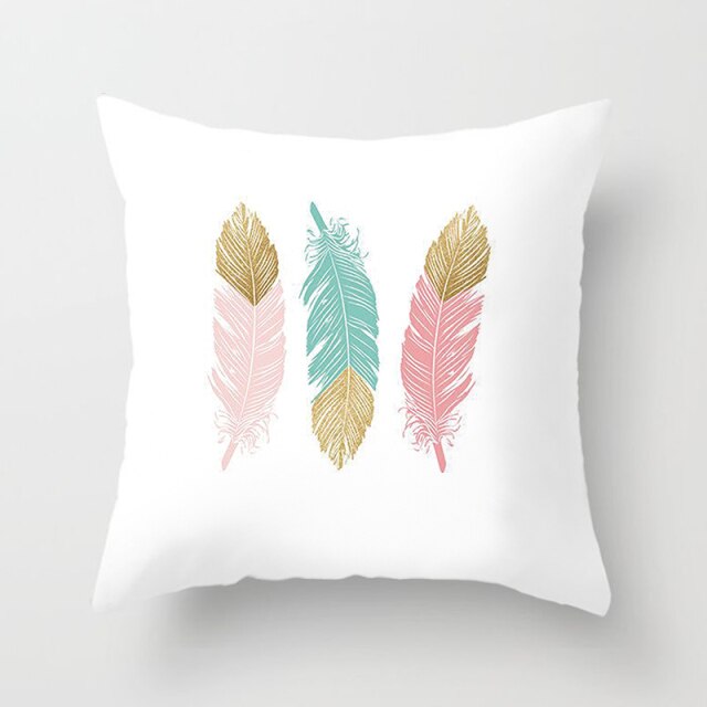 Feather Printing Pink Throw Pillow Cases Sofa Cushion Cover Bed Pillowcase Decoration Fashion Pillowcase Home Decor 45*45cm