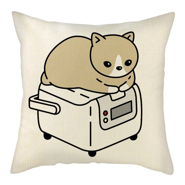 Naughty Cat Play Book Pillowcase Linen Square Cushion Cover Home Textile Decoration Warm