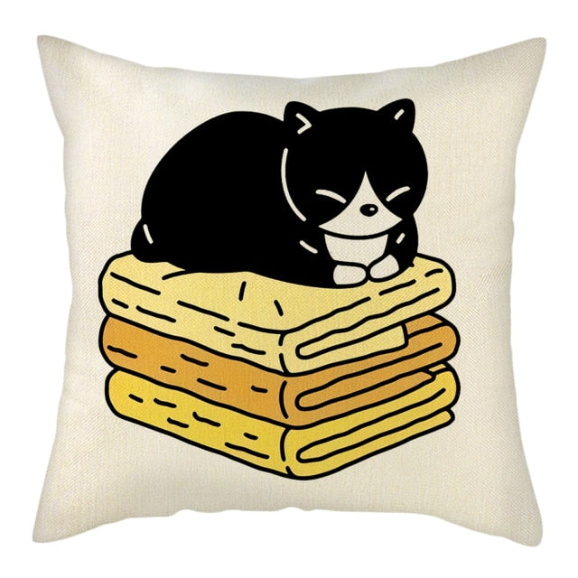 Naughty Cat Play Book Pillowcase Linen Square Cushion Cover Home Textile Decoration Warm