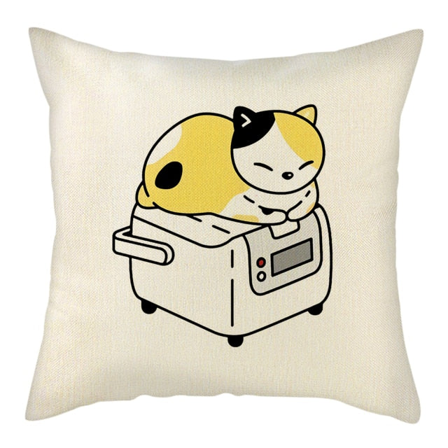 Naughty Cat Play Book Pillowcase Linen Square Cushion Cover Home Textile Decoration Warm
