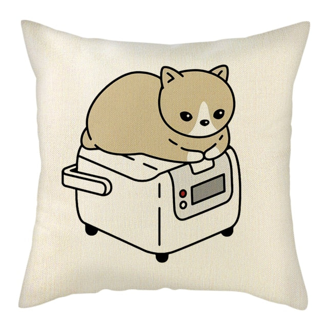 Naughty Cat Play Book Pillowcase Linen Square Cushion Cover Home Textile Decoration Warm