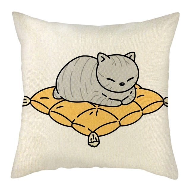 Naughty Cat Play Book Pillowcase Linen Square Cushion Cover Home Textile Decoration Warm