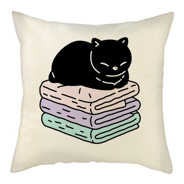 Naughty Cat Play Book Pillowcase Linen Square Cushion Cover Home Textile Decoration Warm