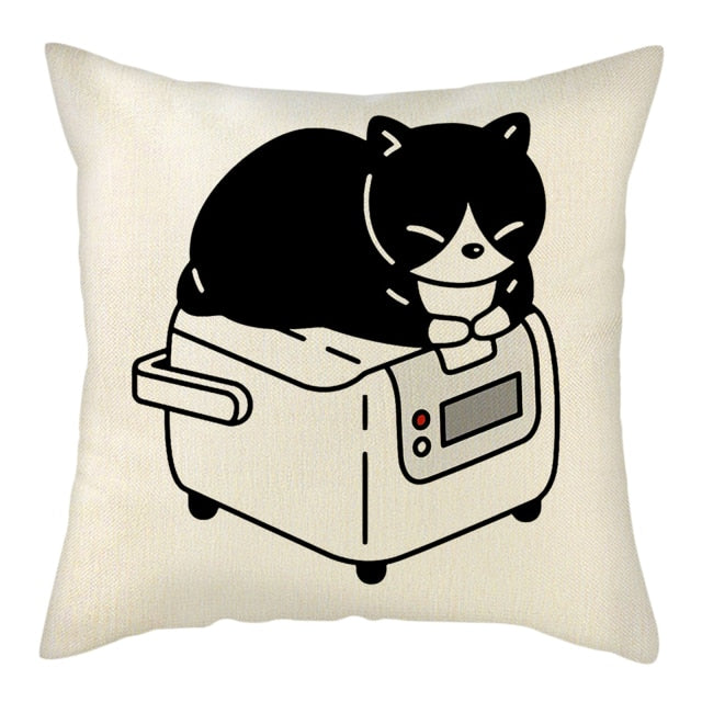 Naughty Cat Play Book Pillowcase Linen Square Cushion Cover Home Textile Decoration Warm