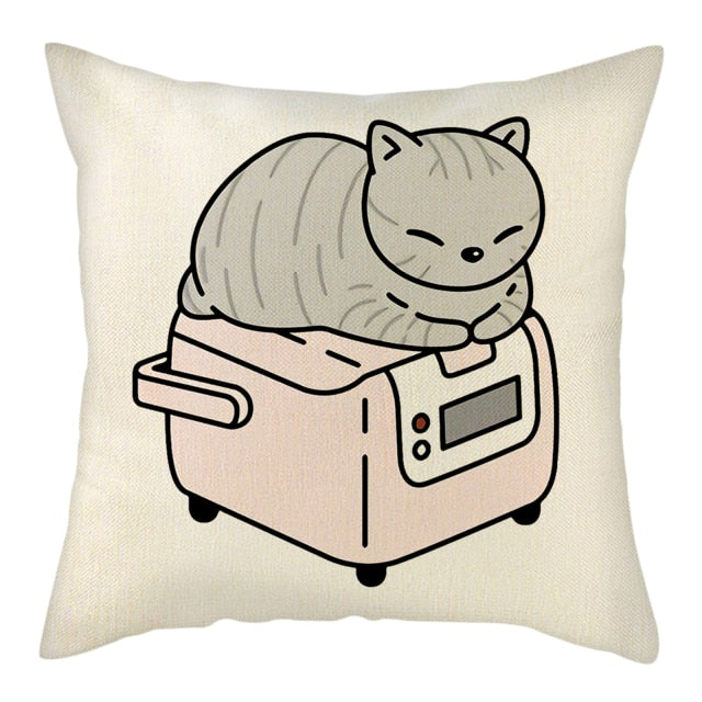 Naughty Cat Play Book Pillowcase Linen Square Cushion Cover Home Textile Decoration Warm