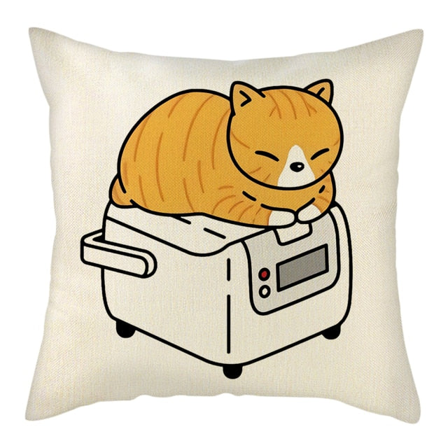 Naughty Cat Play Book Pillowcase Linen Square Cushion Cover Home Textile Decoration Warm