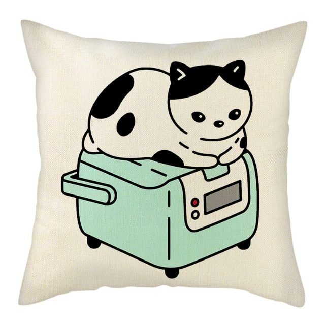 Naughty Cat Play Book Pillowcase Linen Square Cushion Cover Home Textile Decoration Warm