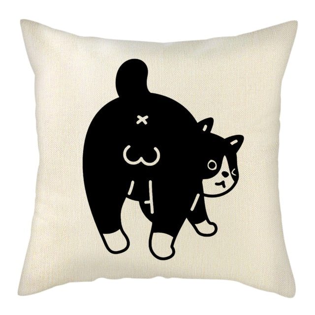 Naughty Cat Play Book Pillowcase Linen Square Cushion Cover Home Textile Decoration Warm