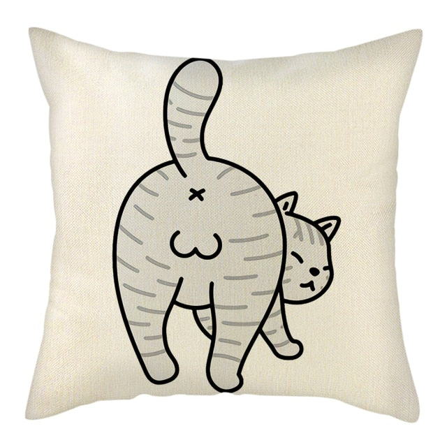 Naughty Cat Play Book Pillowcase Linen Square Cushion Cover Home Textile Decoration Warm