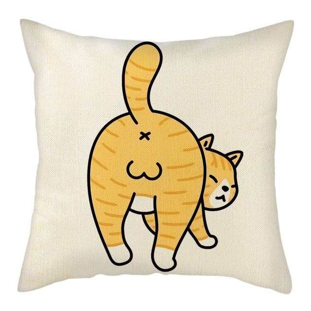 Naughty Cat Play Book Pillowcase Linen Square Cushion Cover Home Textile Decoration Warm
