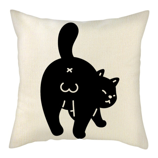 Naughty Cat Play Book Pillowcase Linen Square Cushion Cover Home Textile Decoration Warm