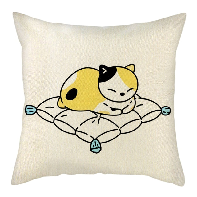Naughty Cat Play Book Pillowcase Linen Square Cushion Cover Home Textile Decoration Warm