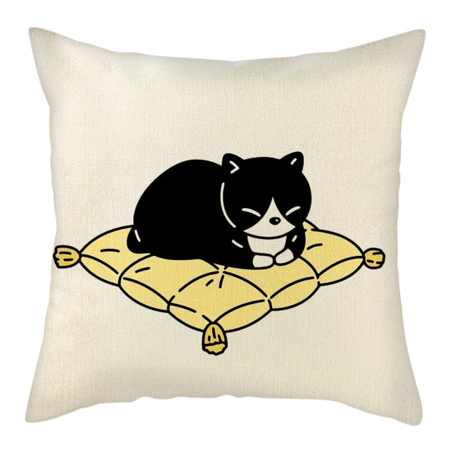 Naughty Cat Play Book Pillowcase Linen Square Cushion Cover Home Textile Decoration Warm