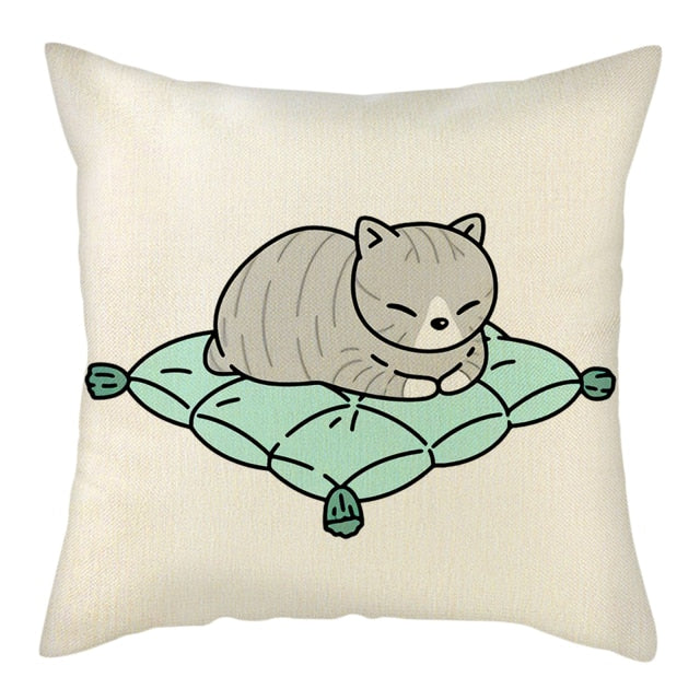 Naughty Cat Play Book Pillowcase Linen Square Cushion Cover Home Textile Decoration Warm