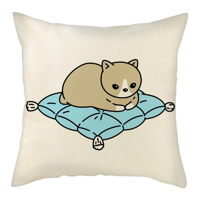 Naughty Cat Play Book Pillowcase Linen Square Cushion Cover Home Textile Decoration Warm