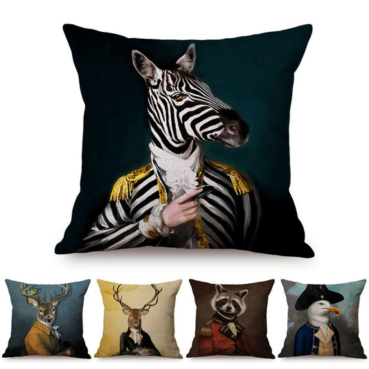 Nordic Art Posters Style Decorative Cushion Cover Zebra Giraffe Elephant Horse Fashion Animal Wearing Hat Sofa Throw Pillow Case